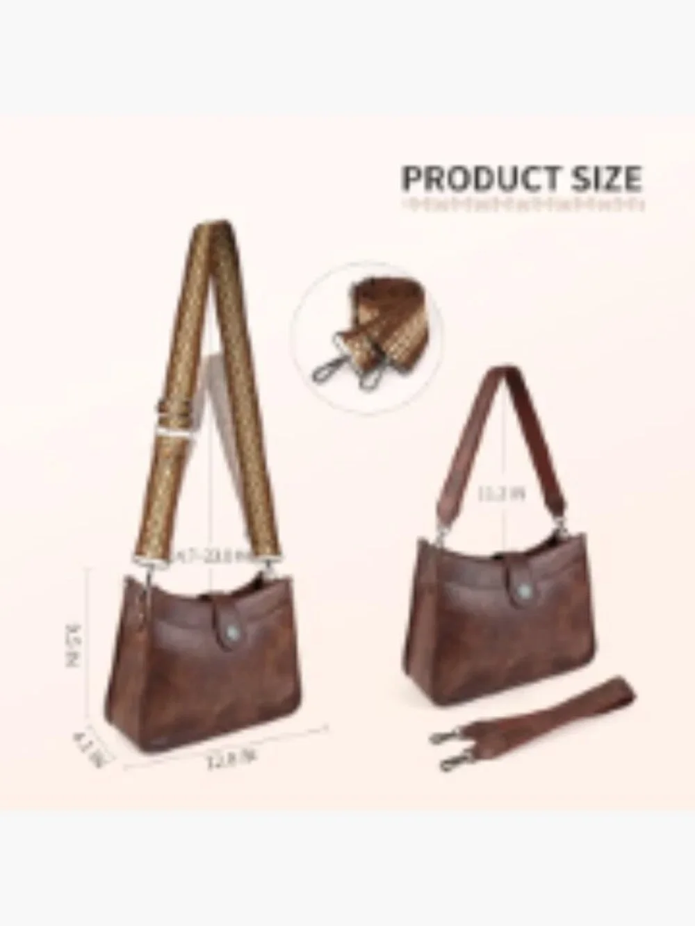 Trendy Vegan Leather Hobo Crossbody Purse with 2 Detachable Straps